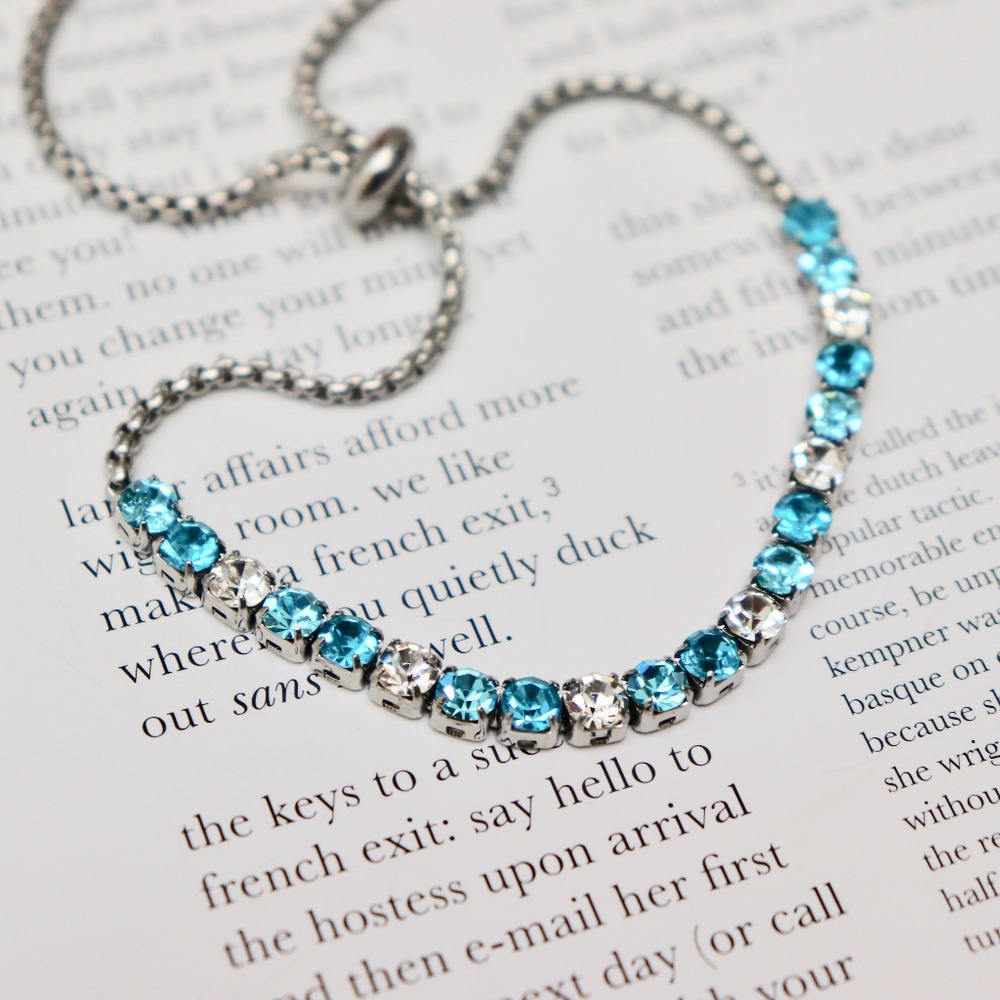 4mm Teal & White CZ Tennis Bracelet White Gold